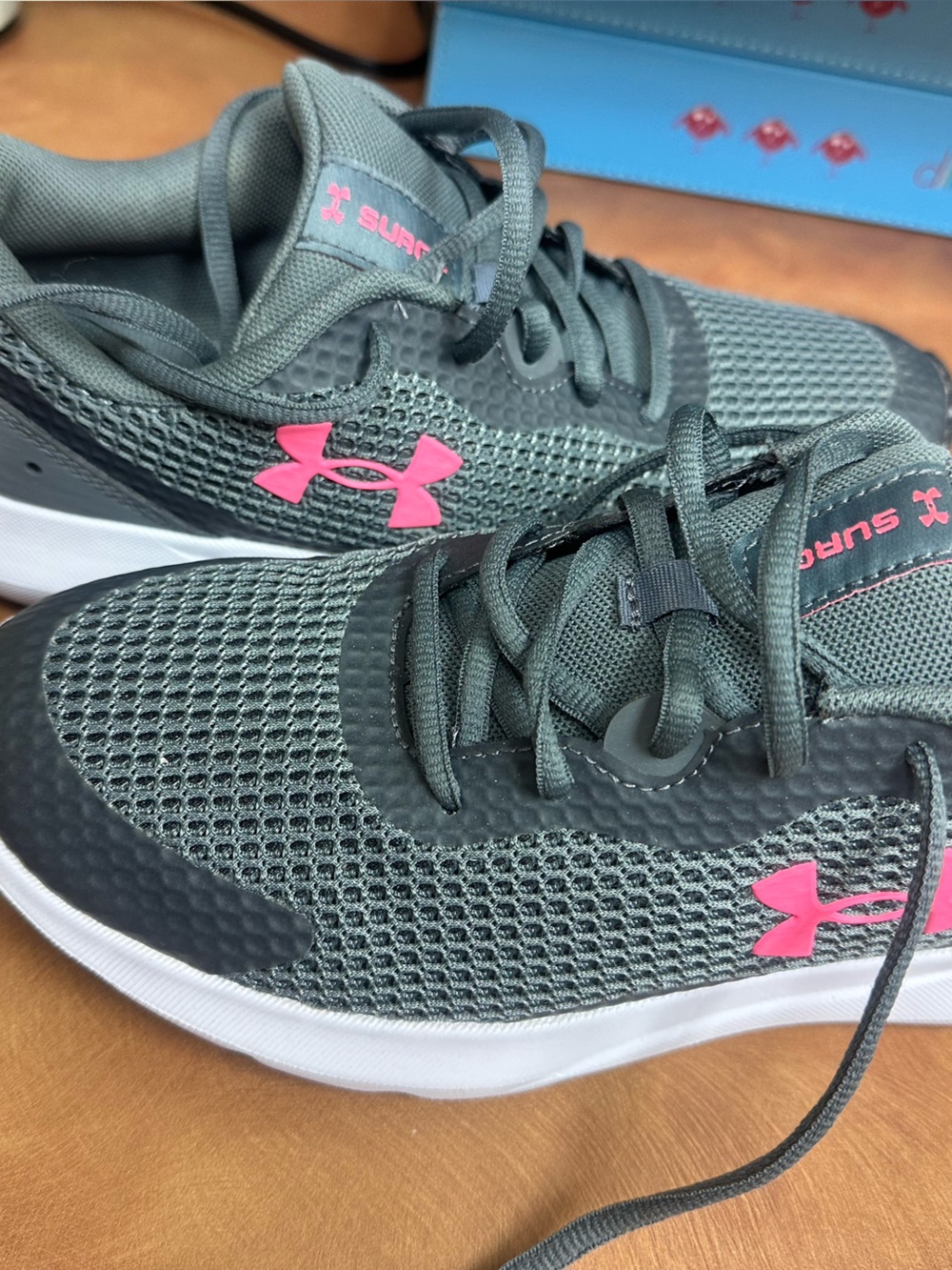 Under Armour Women's Dark Gray Mesh Athletic Sneakers with Pink Logo